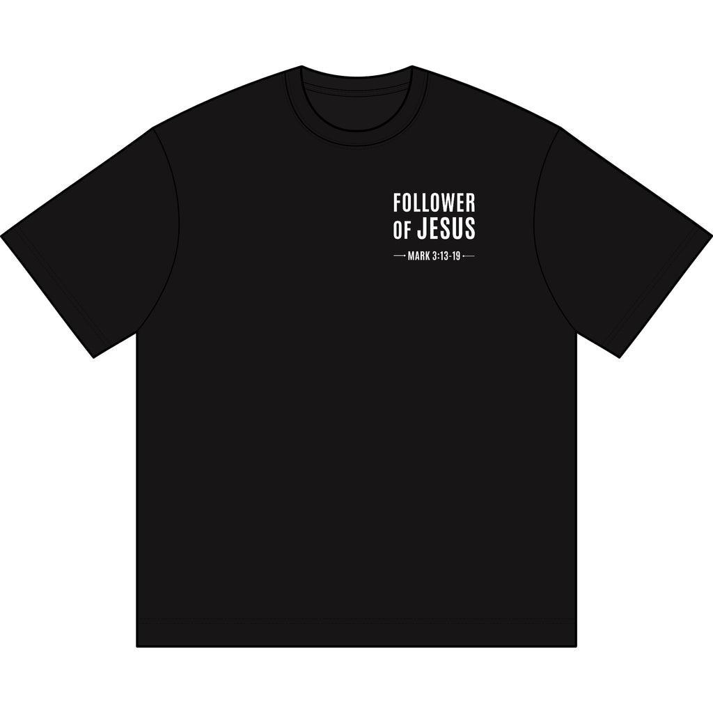 Follower of Jesus T-Shirt | Followers from the Block chest and back logo